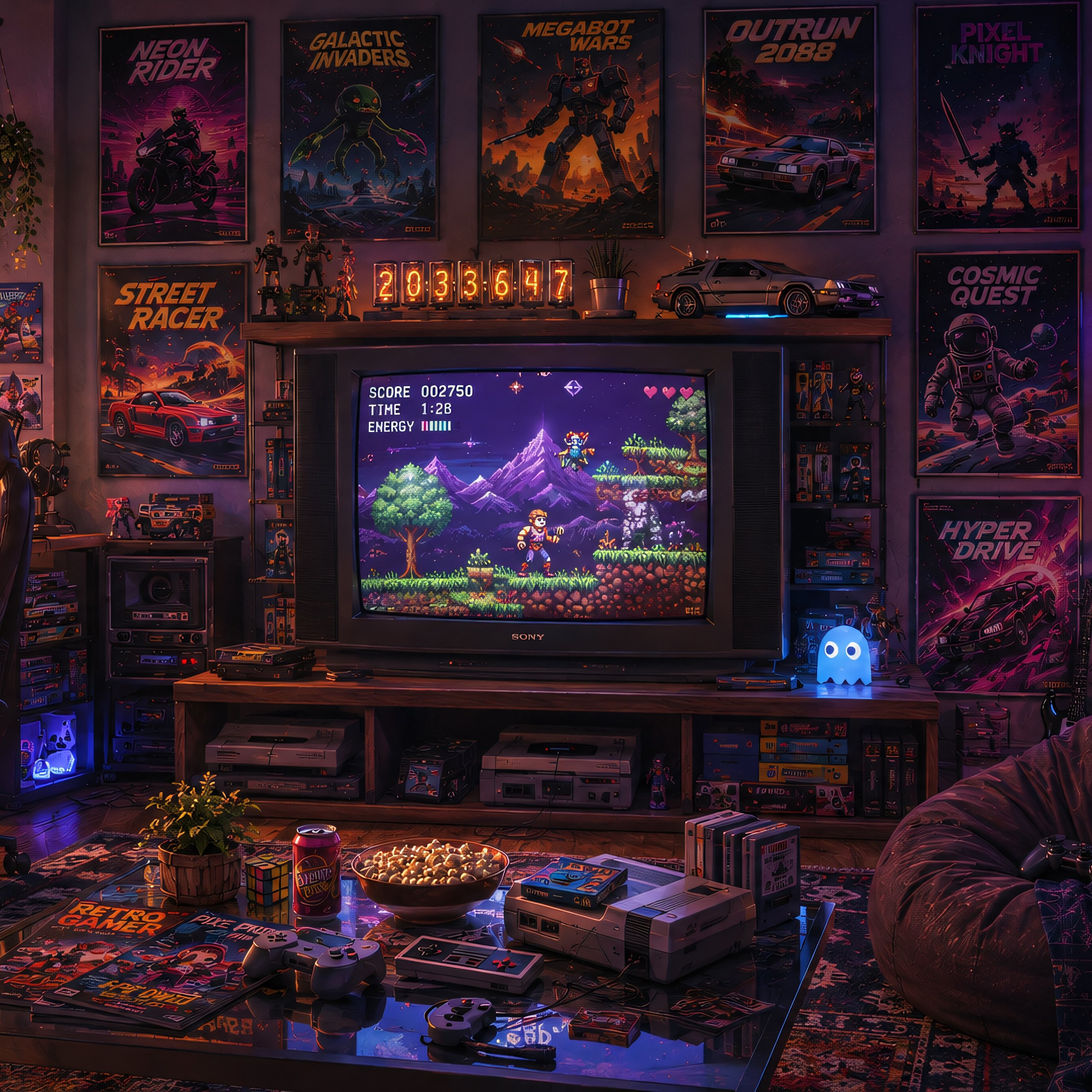 Retro Neon Arcade Gaming Room Setup - Wallpapers for Samsung Galaxy Tab S9 FE+/Tab S11, Xiaomi Pad 5, Redmi Pad 2 Pro, POCO Pad in 2560x2560 resolution