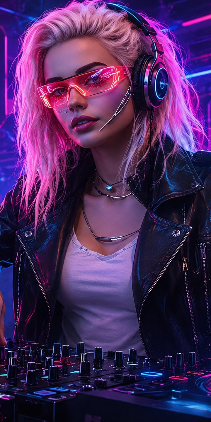Blonde DJ at a Neon Club Console - Wallpapers for Samsung Galaxy A03s, Xiaomi Redmi 7A, POCO C3 in 720x1440 resolution