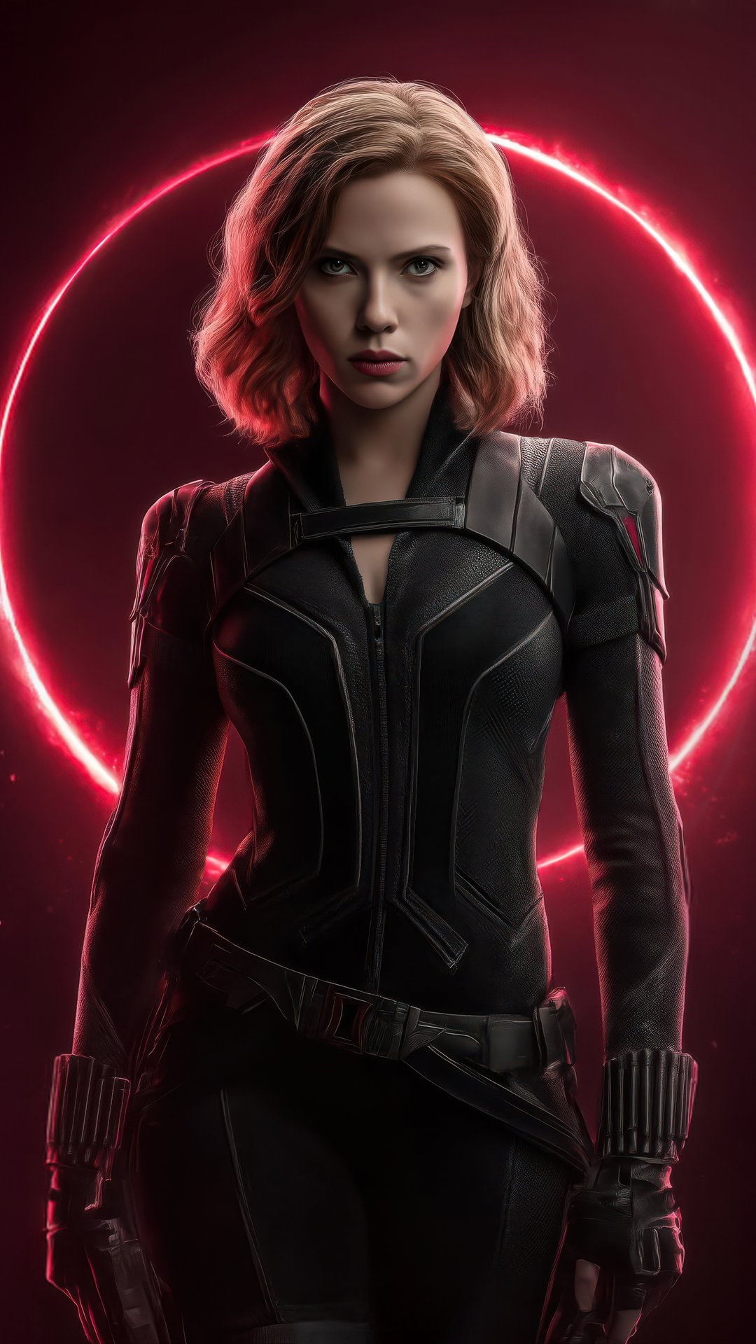 Black Widow Before a Neon Ring - Wallpapers for Samsung, Honor, Sony in 1080x1920 resolution