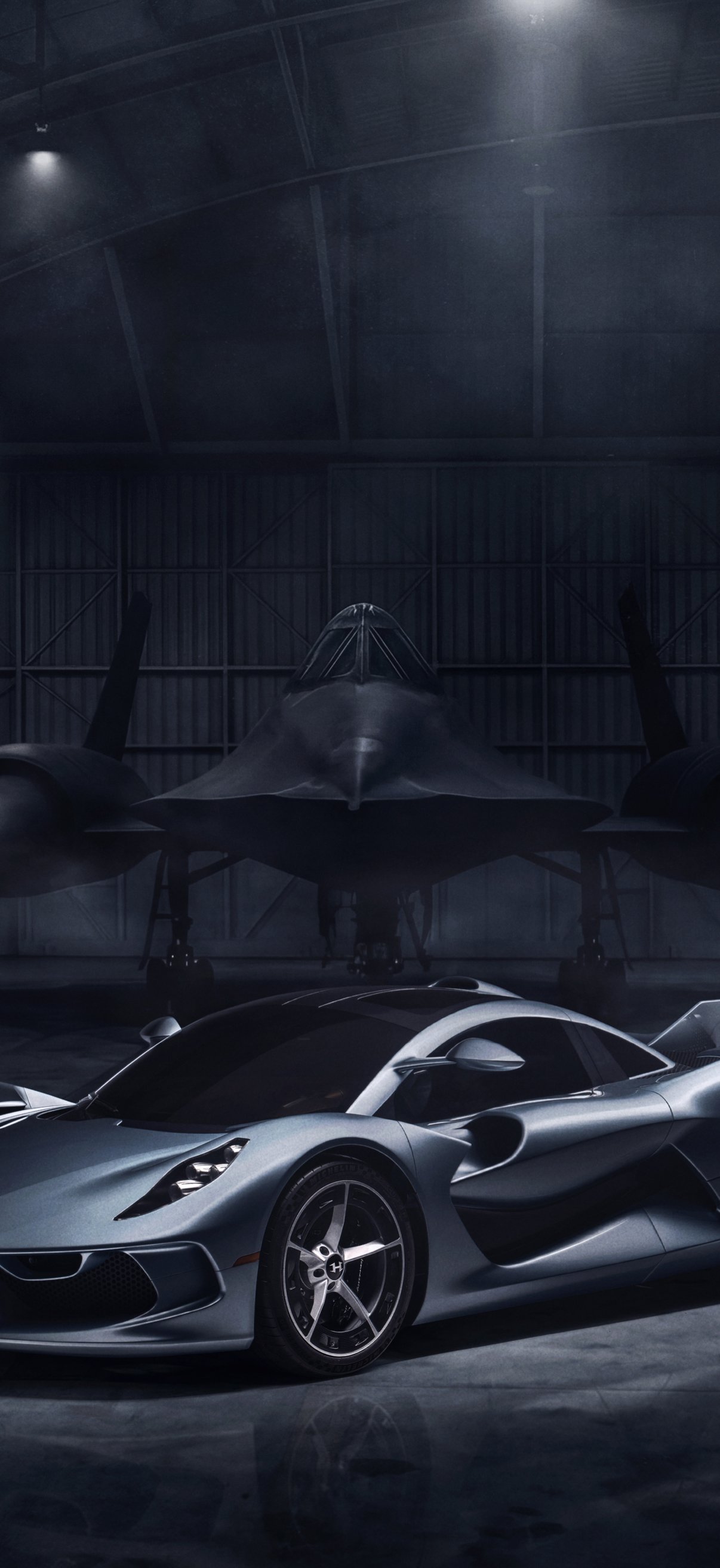 Hennessey Blackbird and Lockheed SR-71 hypercar - Wallpapers for iPhone 17 Pro/17/16 Pro in 1206x2622 resolution
