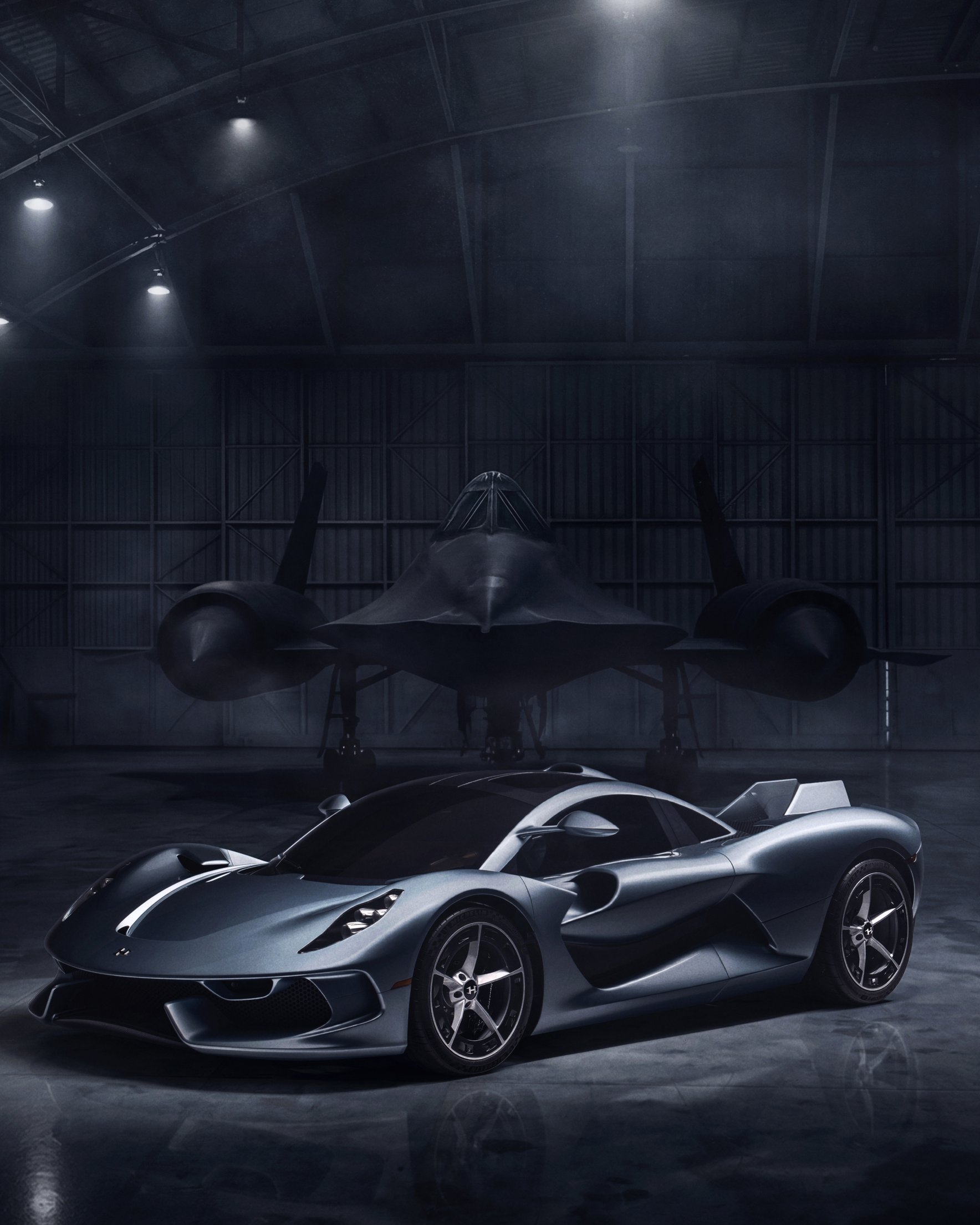 Hennessey Blackbird and Lockheed SR-71 hypercar - Wallpapers for Samsung Galaxy Z Fold 2/3 in 1768x2208 resolution
