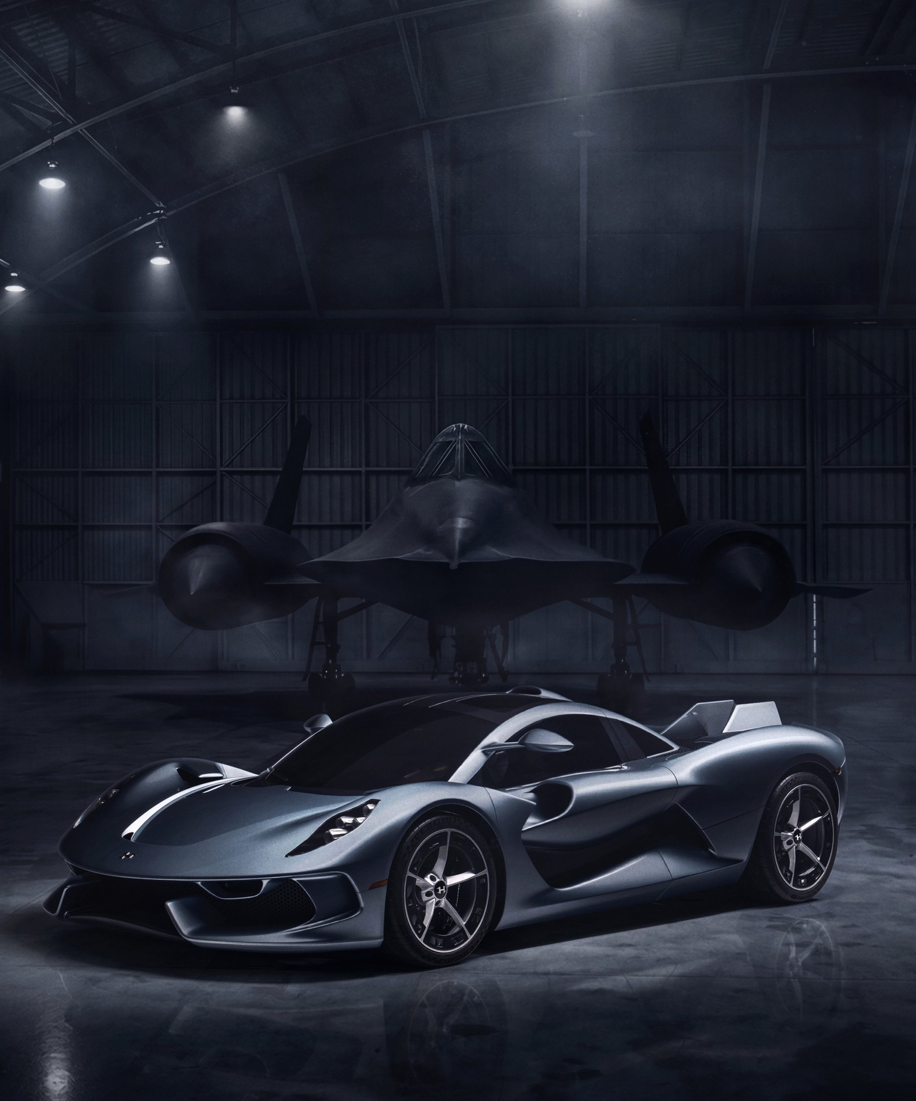 Hennessey Blackbird and Lockheed SR-71 hypercar - Wallpapers for Samsung Galaxy Z Fold4/Z Fold5/Z Fold6 in 1812x2176 resolution