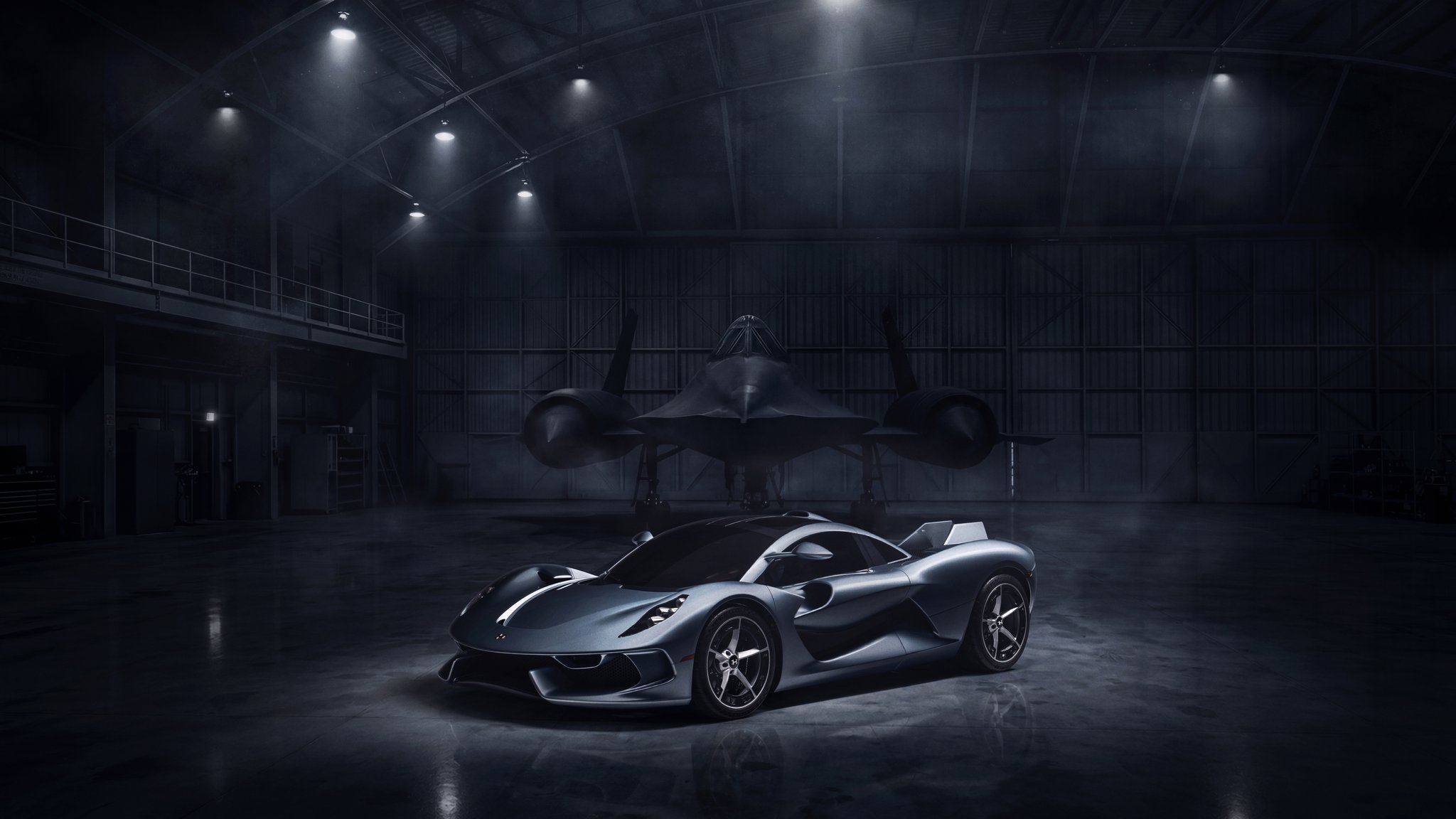 Hennessey Blackbird and Lockheed SR-71 hypercar - QWXGA wallpapers in 2048x1152 resolution