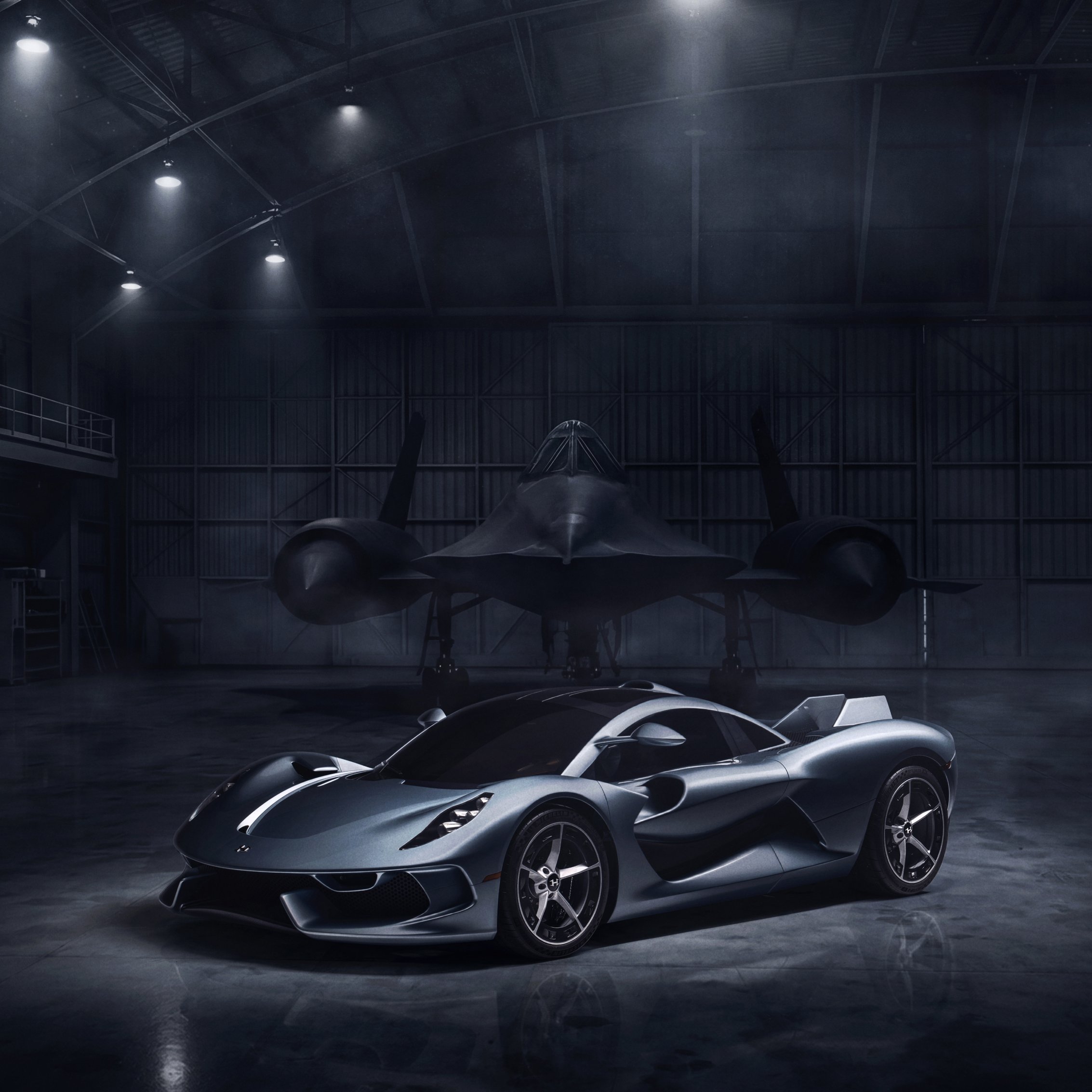 Hennessey Blackbird and Lockheed SR-71 hypercar - Wallpapers for iPad mini 8.3″ in 2266x2266 resolution