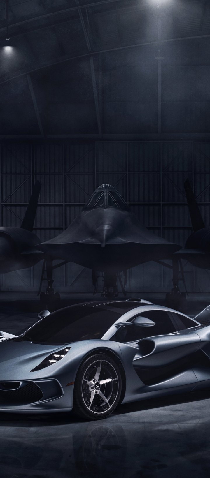 Hennessey Blackbird and Lockheed SR-71 hypercar - Wallpapers for Xiaomi Redmi 14C, POCO C71/C75/M7, Infinix Note 8 in 720x1640 resolution