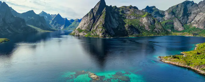 UltraWide 32:9 обои (3840x1080): Норвегия, фьорд, горы, небо