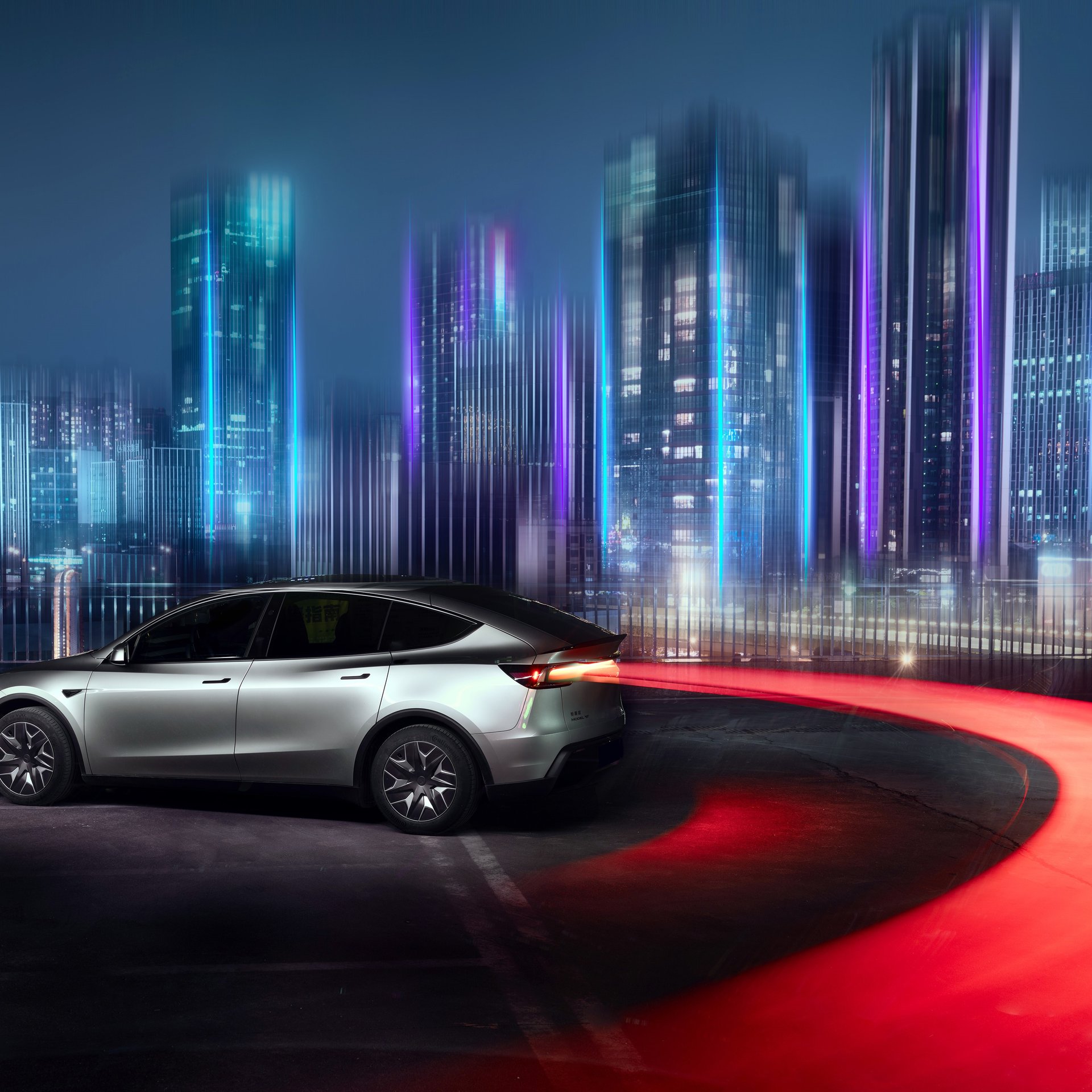Tesla Model Y L on Guangzhou Road - Wallpapers for Samsung Galaxy Tab in 1920x1920 resolution