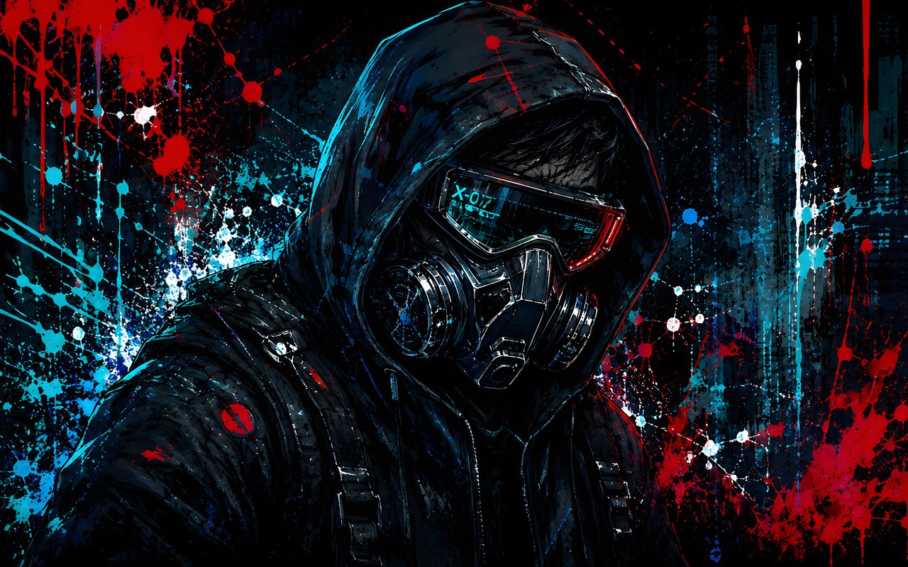 Киберпанк мужчина в худи и маске - WXGA_1280 обои в разрешении 1280x800