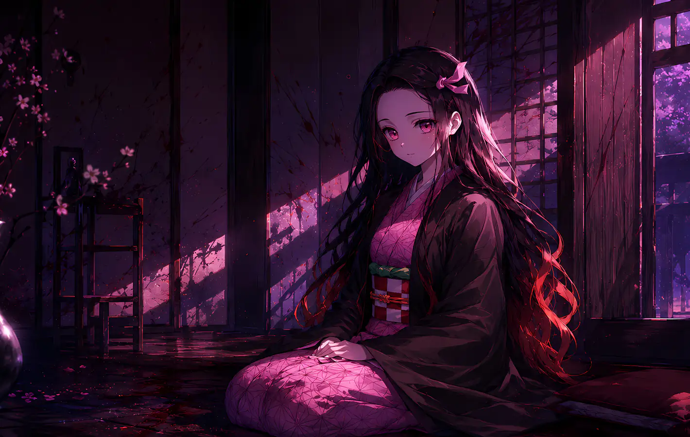 Not zuko Kamado in the pink moonlight — desktop and phone wallpaper, free download
