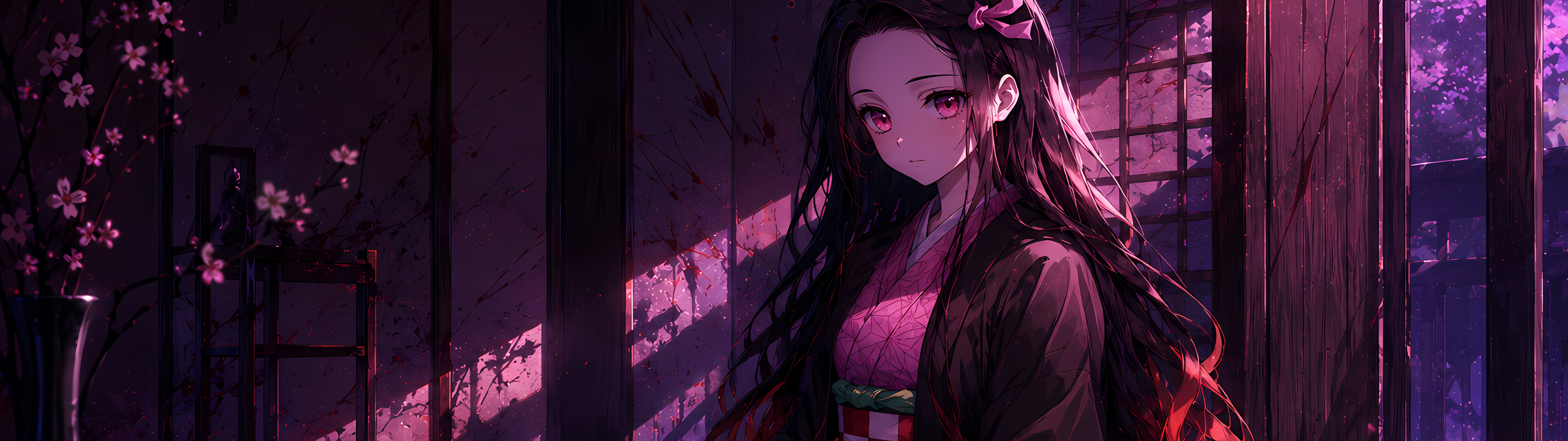 Not zuko Kamado in the pink moonlight - Dual Monitor Wallpapers in 7680x2160 resolution