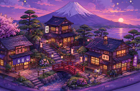 HDV 720p wallpapers (1280x720): miniature, Fuji, village, mountains