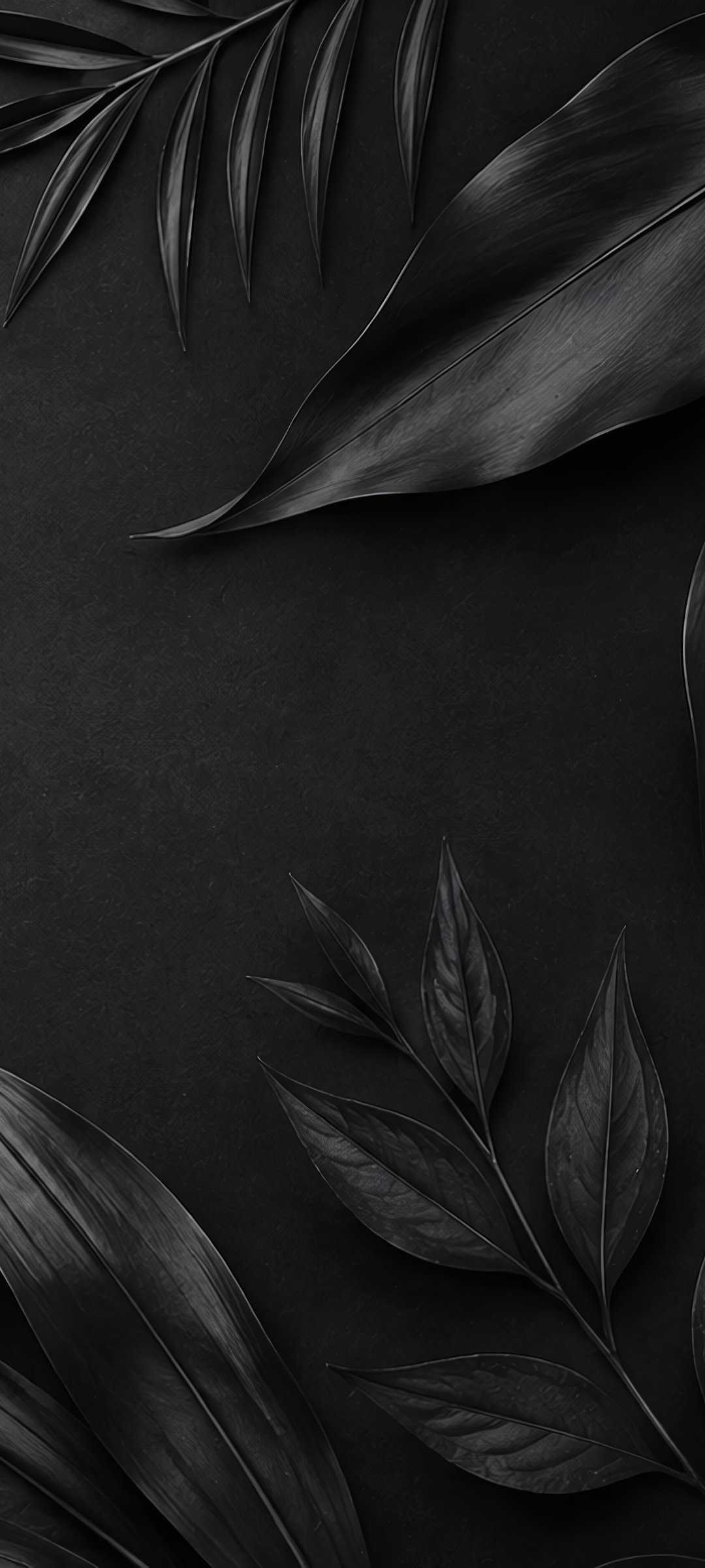 Monochrome Leaves on a Dark Background - Wallpapers for Samsung Galaxy M55, POCO M4/X4/X5, Xiaomi Redmi 12/13/Note 13/Note 14/Note 14S in 1080x2400 resolution