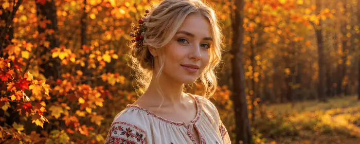 UltraWide 32:9 обои (3840x1080): славянский стиль, женщина, блондинка, серые глаза