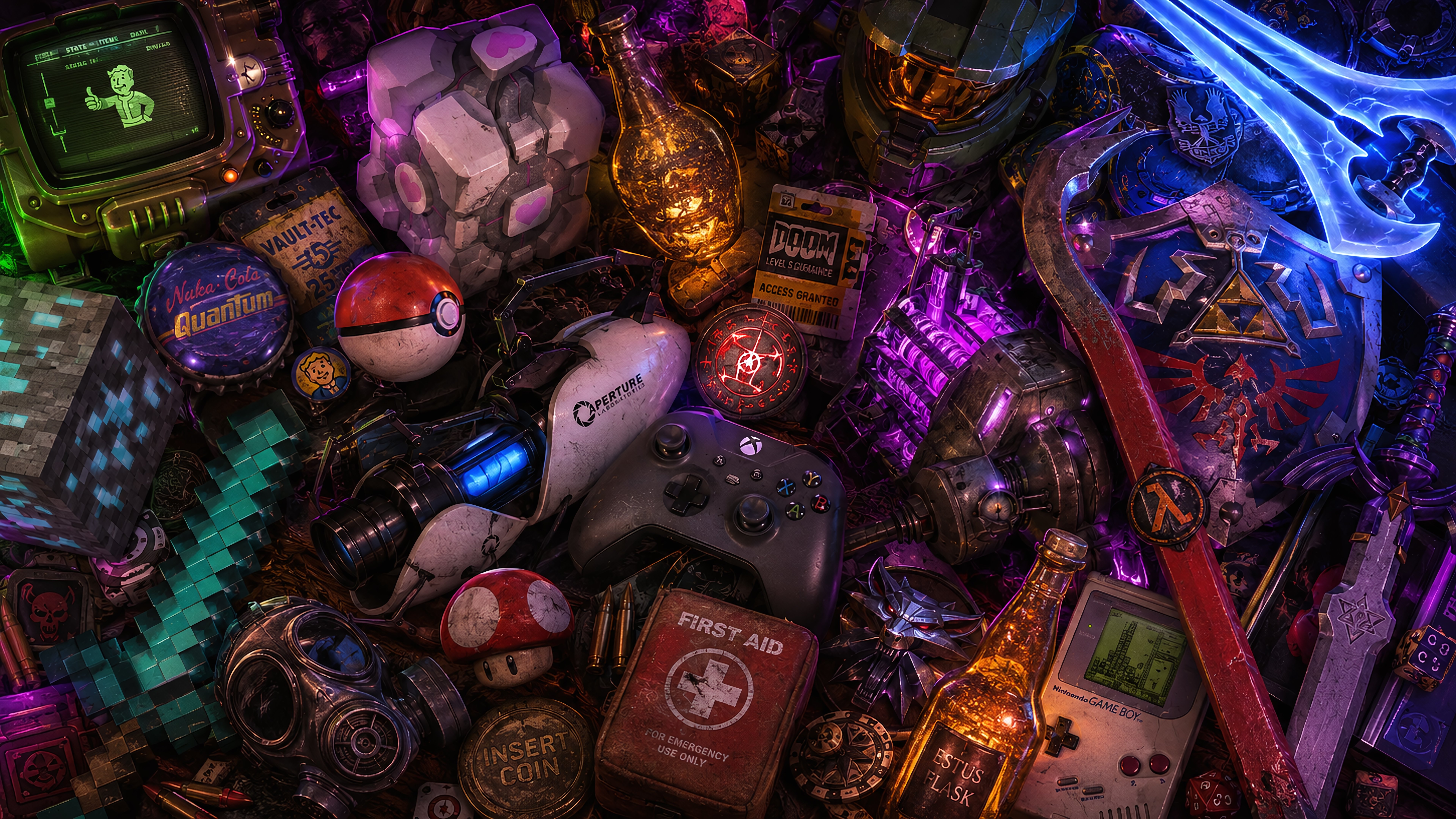 Iconic game items and artifacts - 8K wallpapers in 7680x4320 resolution