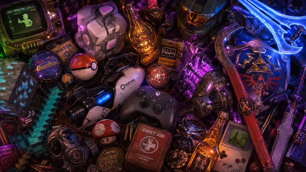 Iconic game items and artifacts - 8K wallpapers in 7680x4320 resolution