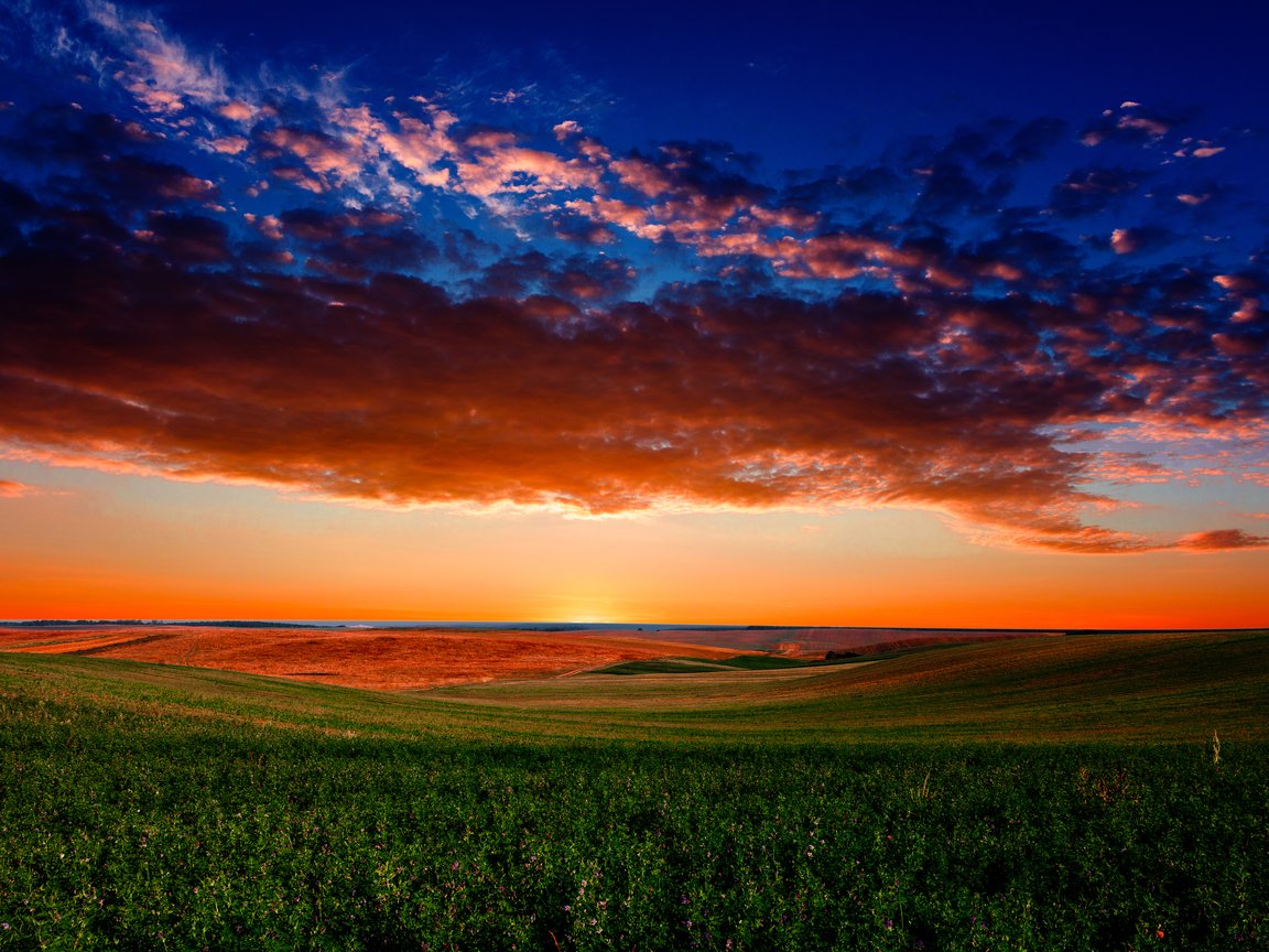 Colorful sunset over a green field - XGA+ wallpapers in 1152x864 resolution