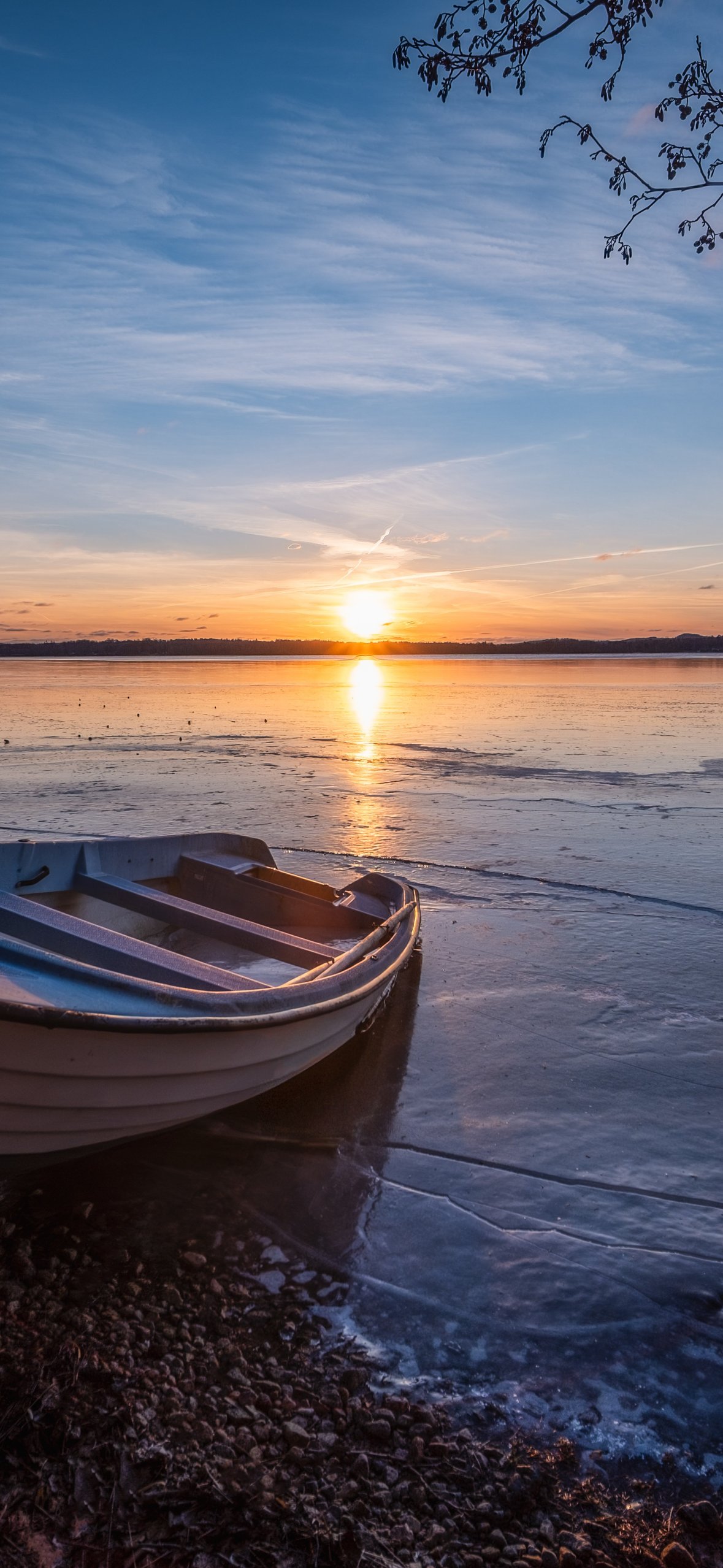 Boat by a Forest Lake at Sunset - Wallpapers for iPhone 14 Pro/15 Pro in 1179x2556 resolution
