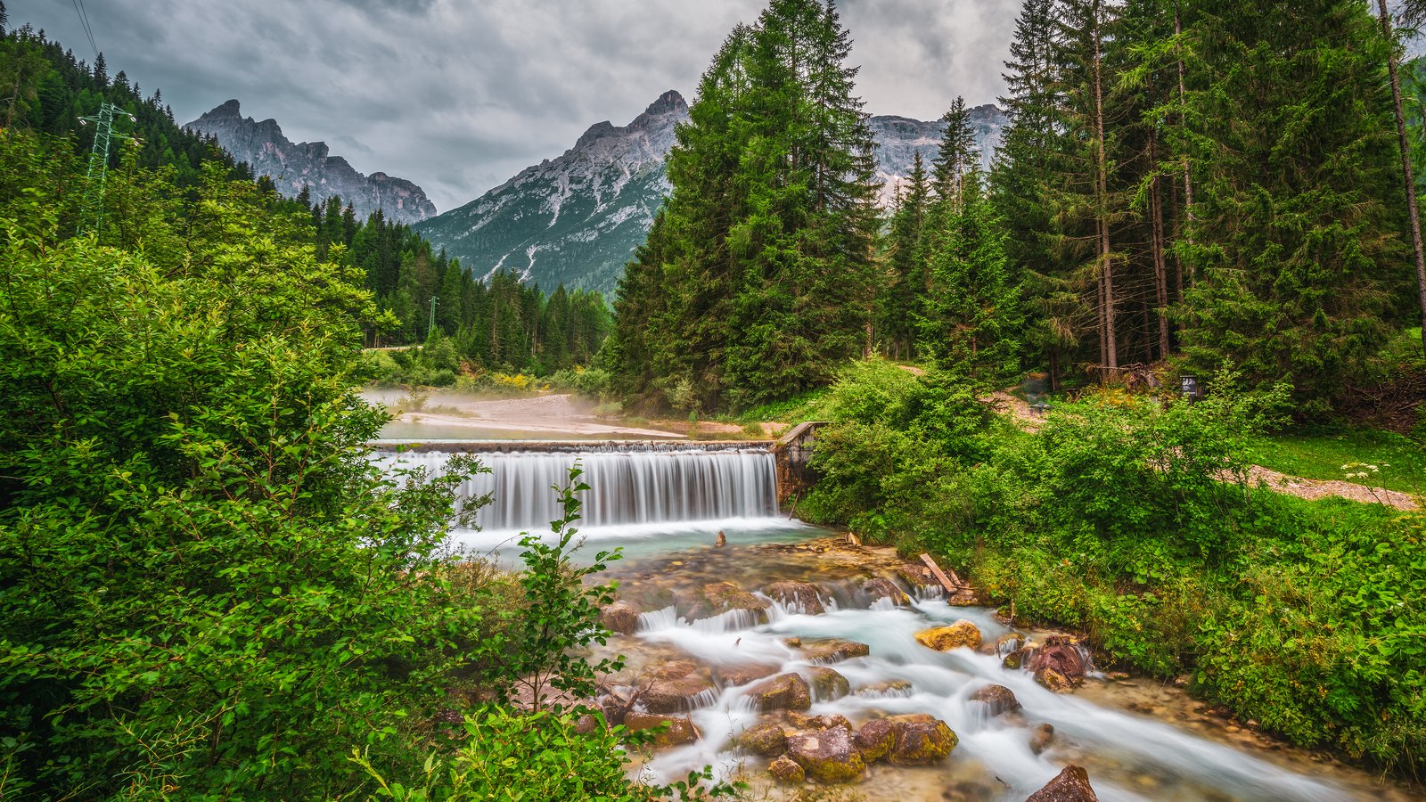 Forest Waterfall in Mountain Landscape - wXGA++ wallpapers in 1600x900 resolution