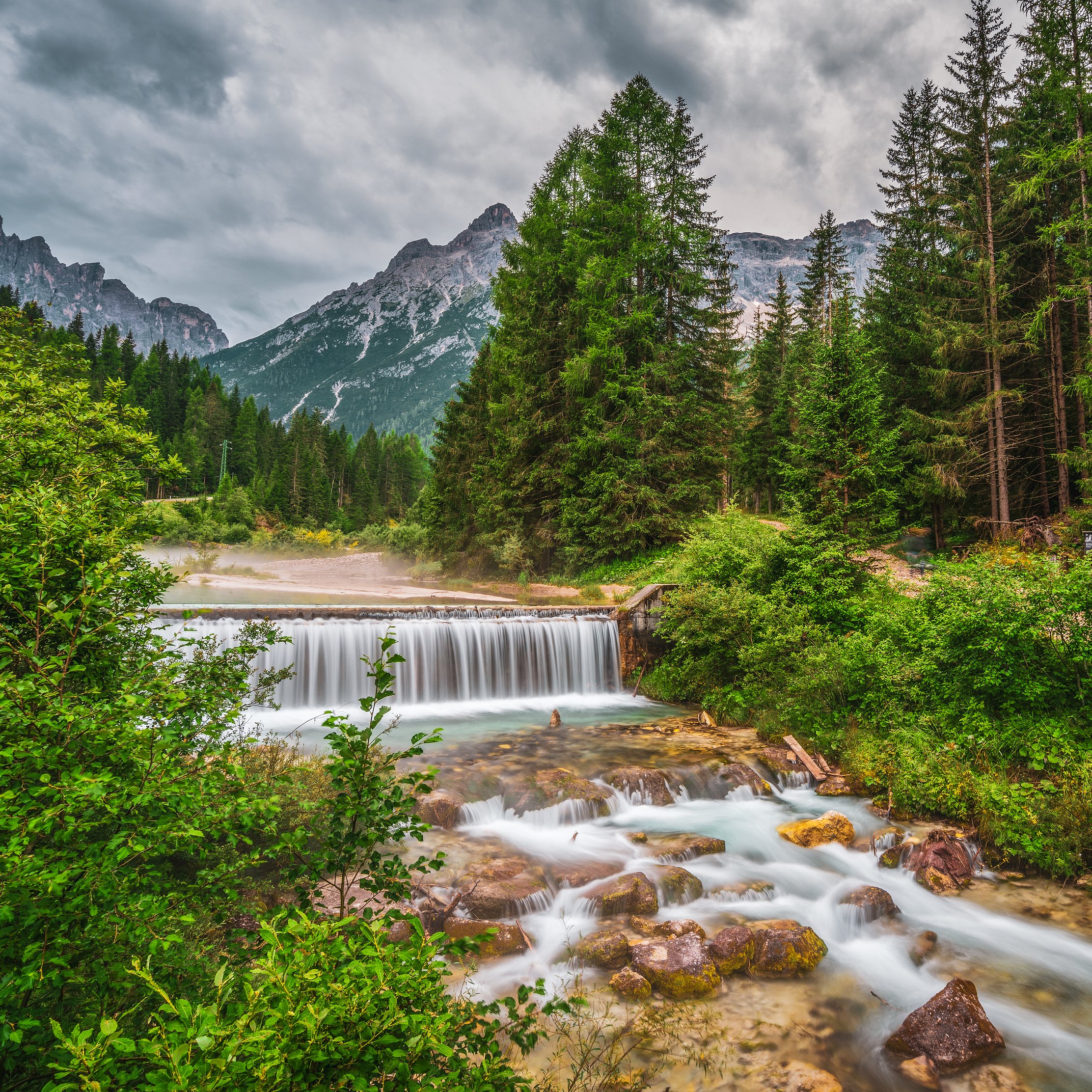 Forest Waterfall in Mountain Landscape - Wallpapers for iPad Pro 10.5″ in 2224x2224 resolution