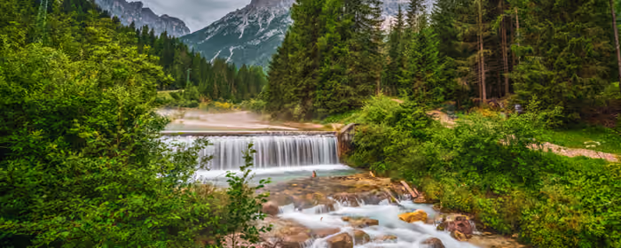 UltraWide 32:9 wallpapers (3840x1080): mountains, waterfall, stream, forest