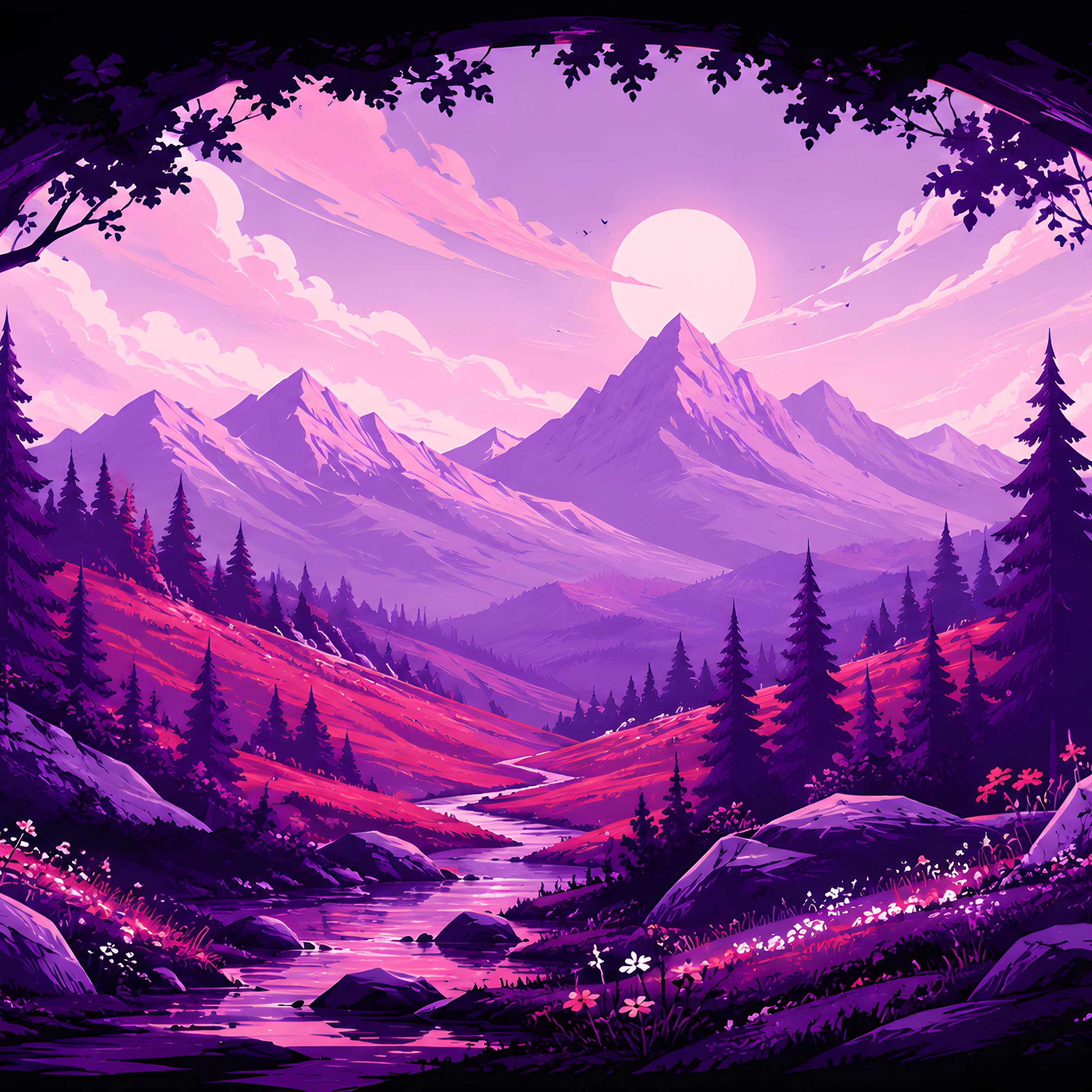 Fabulous mountain valley in a purple sunset - Wallpapers for iPad Air 10.9″ in 2360x2360 resolution