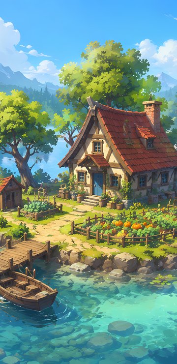 Cabin Island in a Quiet Forest Lake - Wallpapers for Samsung in 360x740 resolution