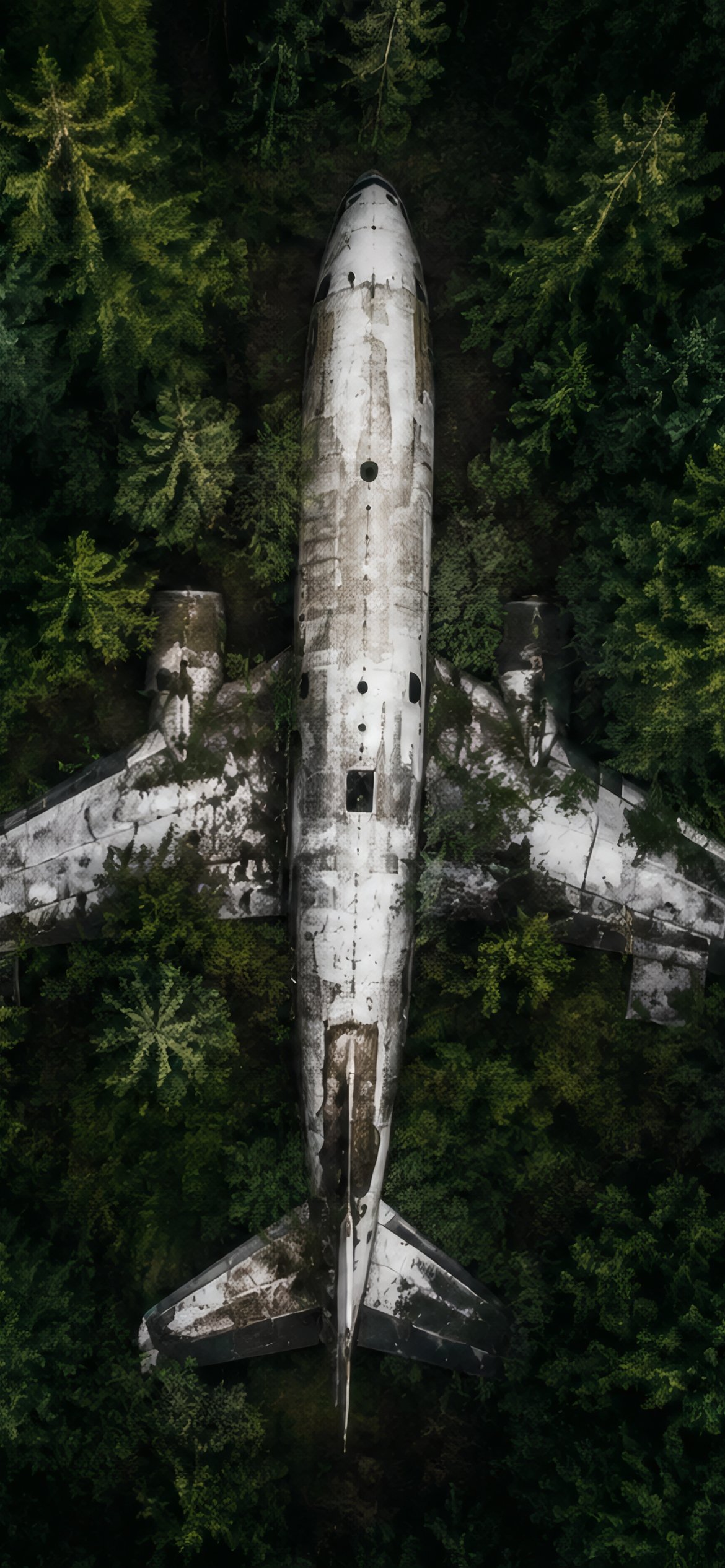 Abandoned plane in a dense forest - Wallpapers for iPhone 12 Pro/13 Pro/14 in 1170x2532 resolution