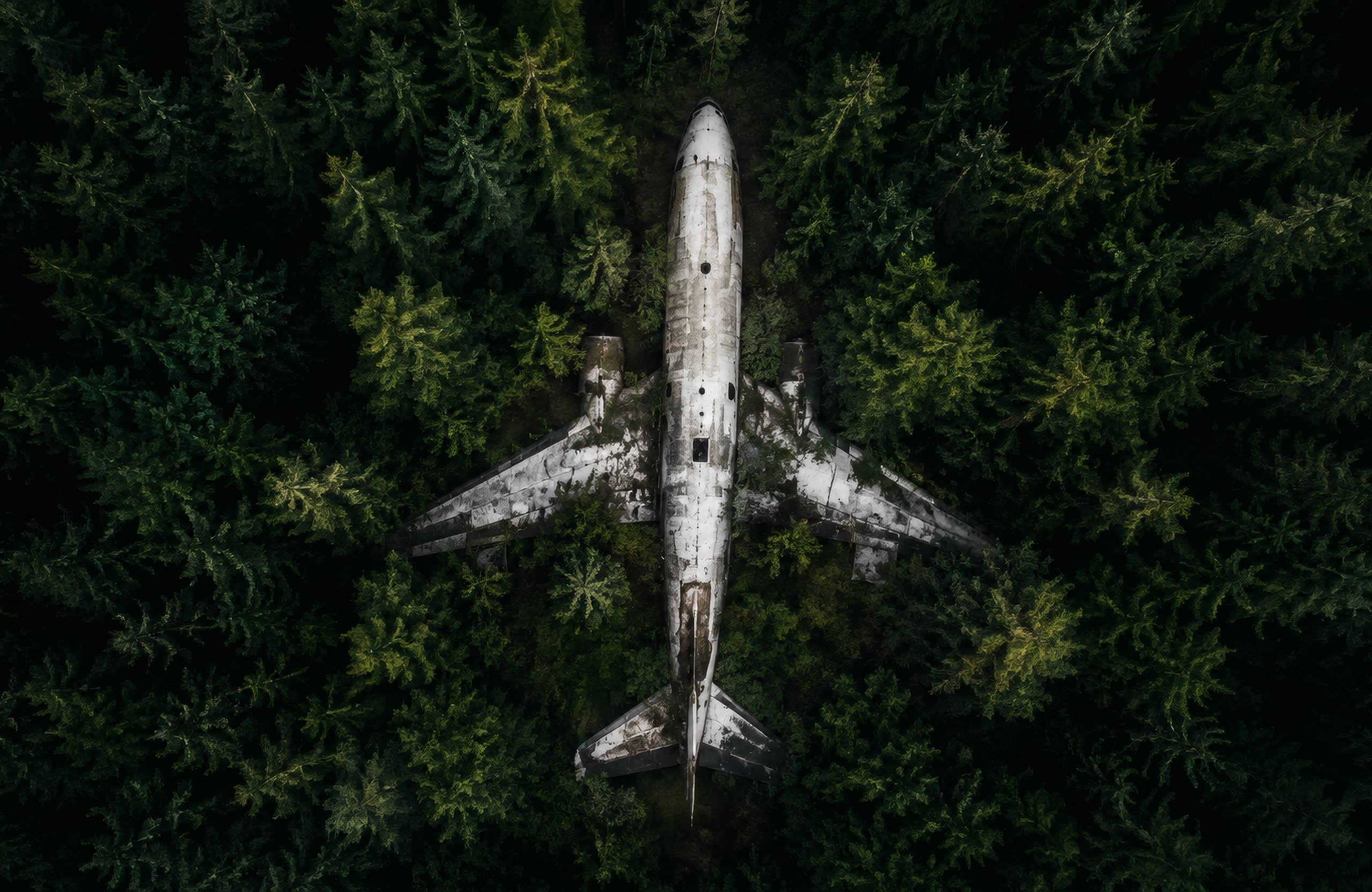 Abandoned plane in a dense forest - Wallpapers for Apple MacBook Air 13 M2″ in 2560x1664 resolution