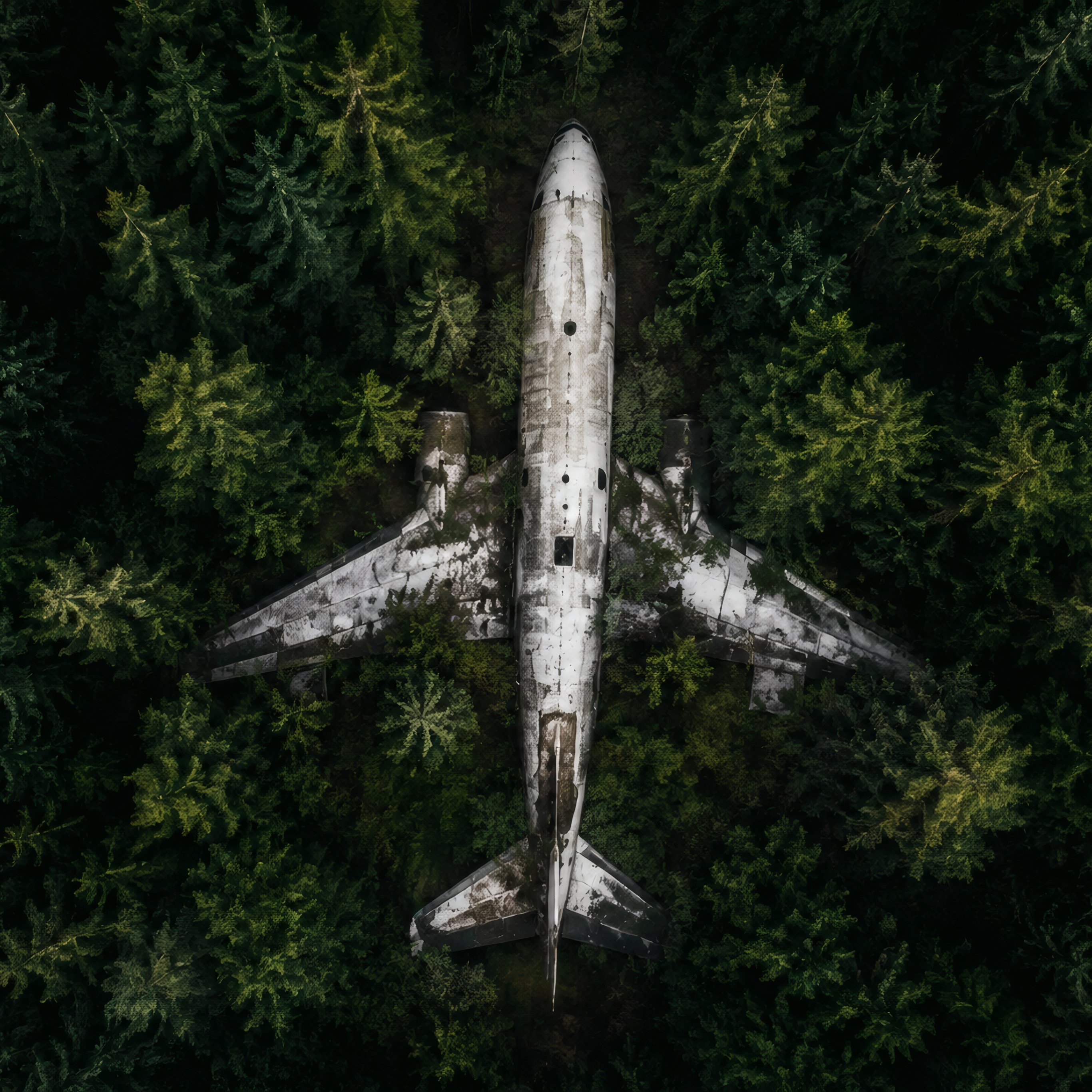 Abandoned plane in a dense forest - Wallpapers for iPad Pro 12.9″ in 2732x2732 resolution
