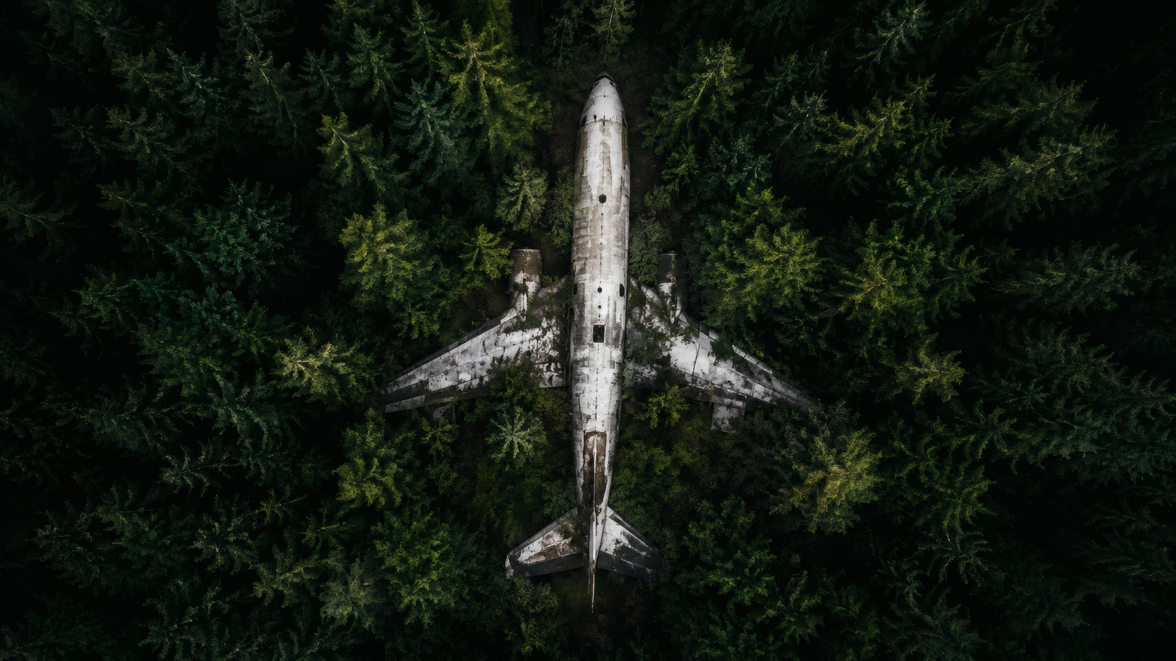 Abandoned plane in a dense forest - Wallpapers for Apple iMac 21.5″ in 4096x2304 resolution
