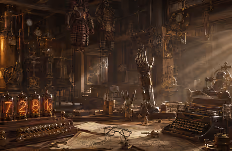 Microsoft Surface 12.4″ Workshop wallpapers (1536x1024): steampunk, retro, workshop, workspace