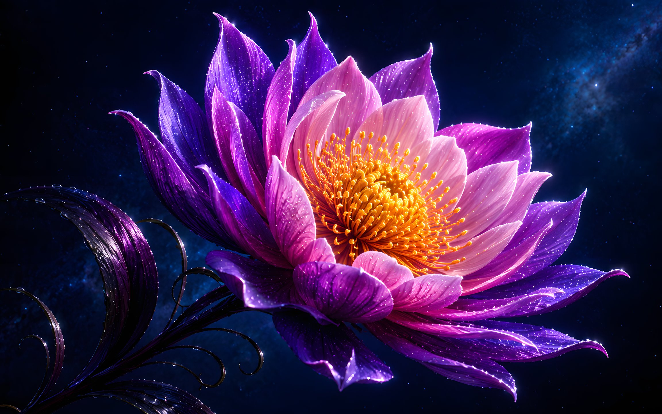 Glowing Lotus Flower in Galaxy Night - Wallpapers for Apple MacBook 12″ in 2304x1440 resolution
