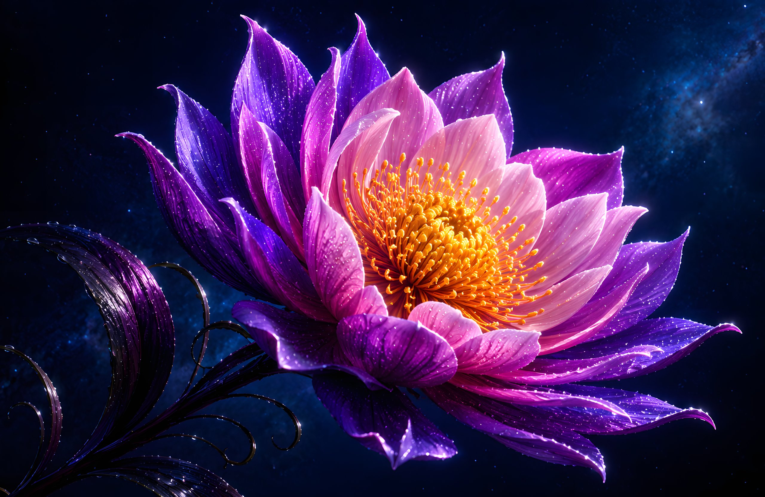 Glowing Lotus Flower in Galaxy Night - Wallpapers for Apple MacBook Air 13 M2″ in 2560x1664 resolution