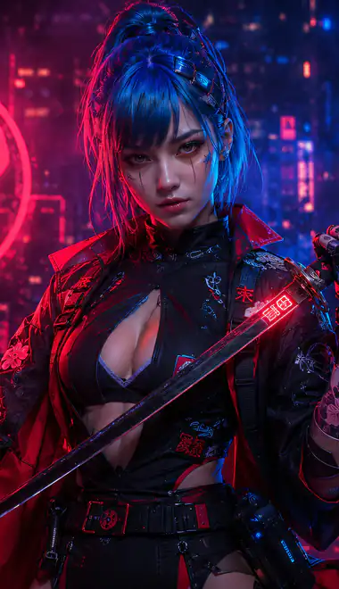 Wallpapers for iPhone 6/6S/7/8/SE2/SE3 (750x1334): samurai, warrior women, cyberpunk, woman