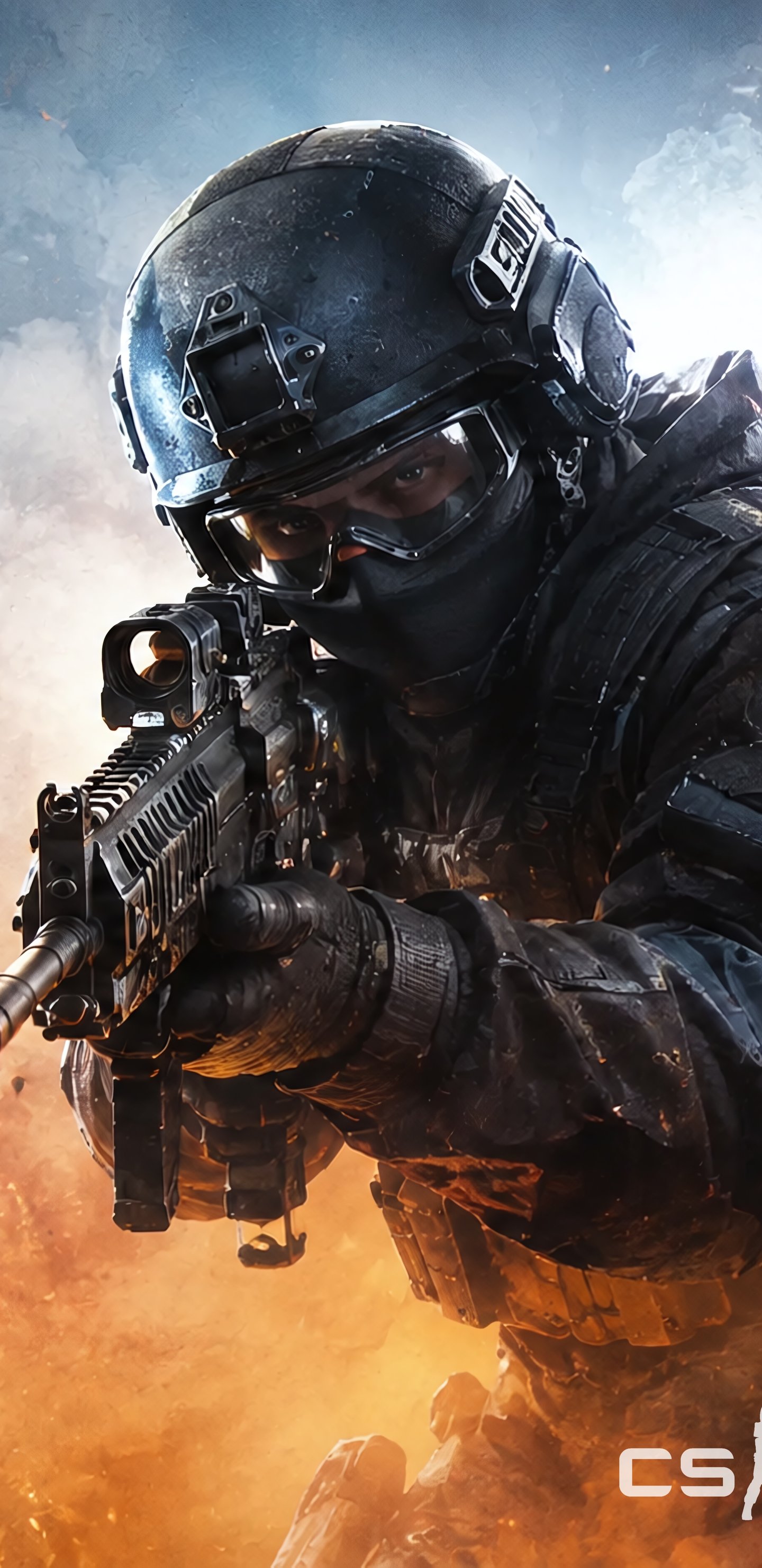Бойцы Counter-Strike в дыму в бою - Обои для Samsung Galaxy S8/S8+/Note 8/S9/S9+/Note 9 в разрешении 1440x2960