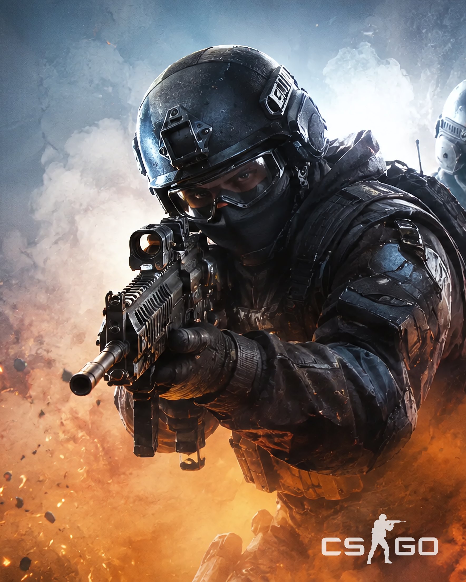 Counter-Strike fighters in smoke in battle - Wallpapers for Samsung Galaxy Z Fold 2/3 in 1768x2208 resolution