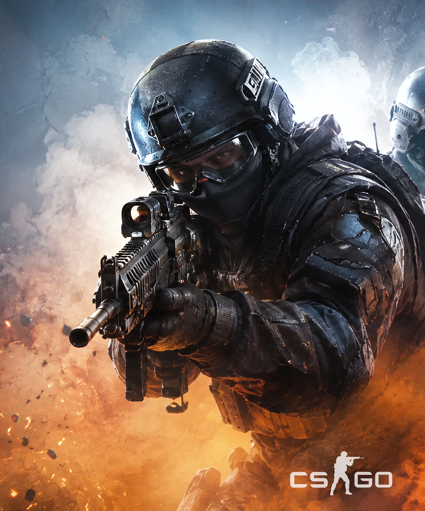 Counter-Strike fighters in smoke in battle - Wallpapers for Samsung Galaxy Z Fold4/Z Fold5/Z Fold6 in 1812x2176 resolution