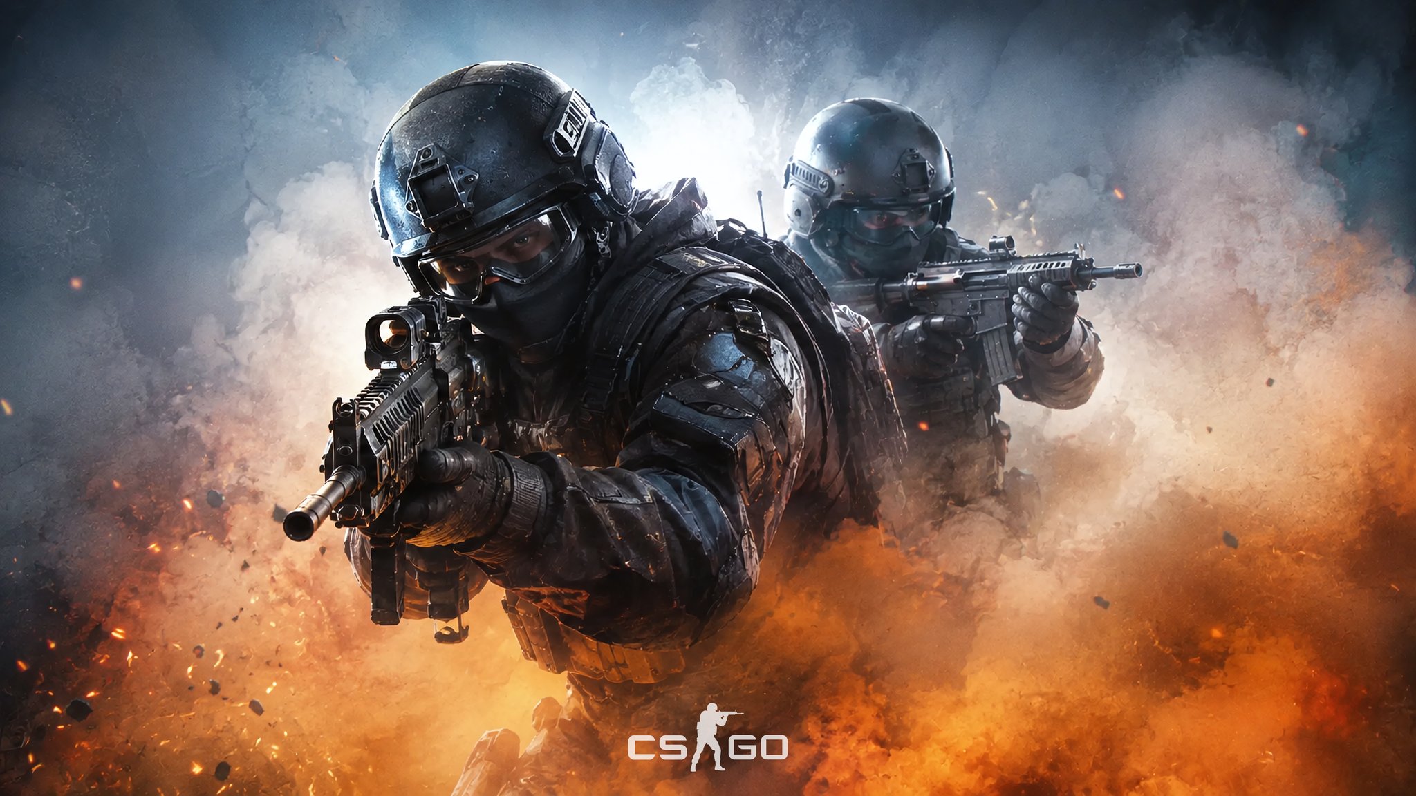 Counter-Strike fighters in smoke in battle - QWXGA wallpapers in 2048x1152 resolution