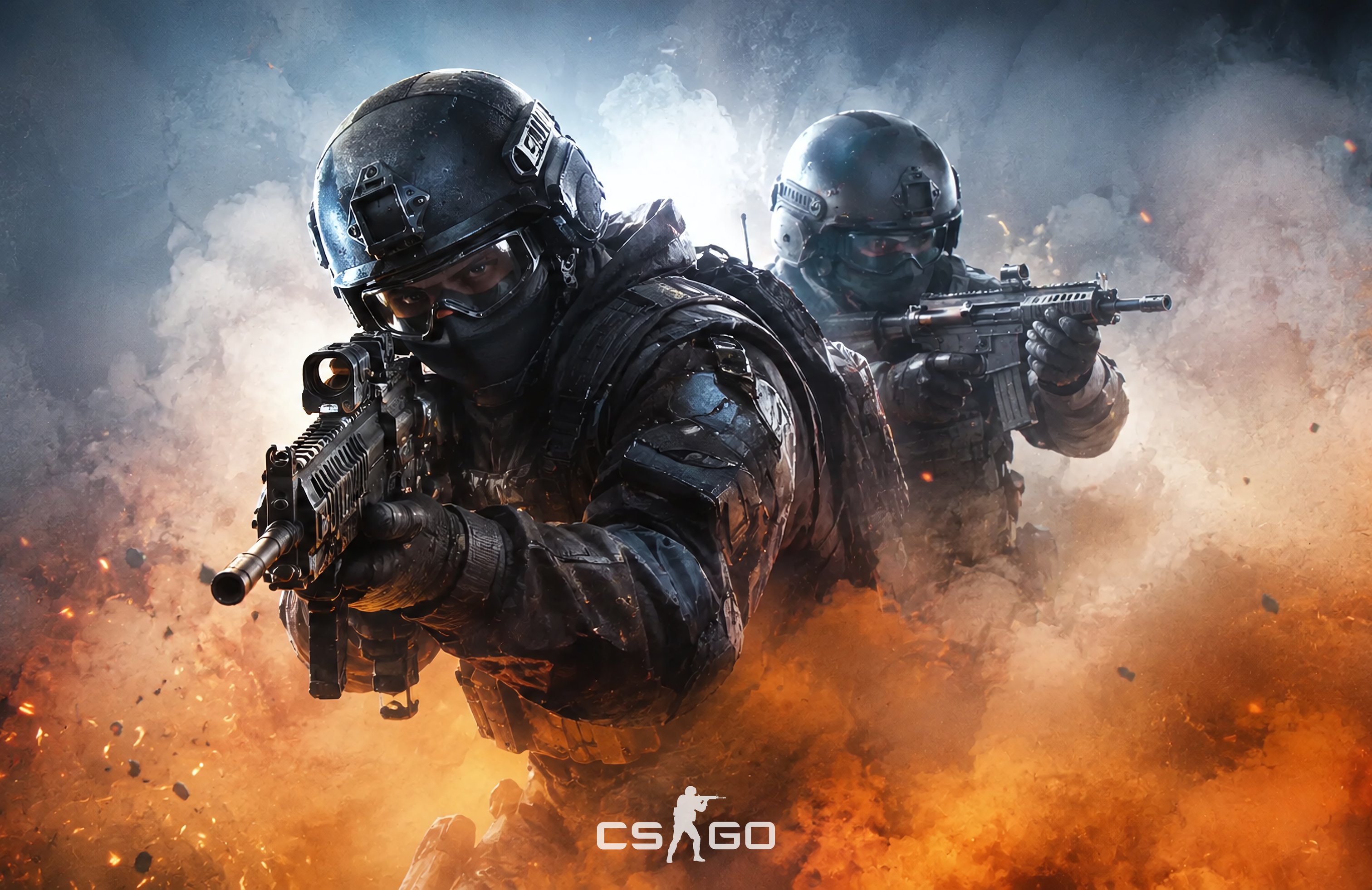 Counter-Strike fighters in smoke in battle - Wallpapers for Apple MacBook 14.2″ in 3024x1964 resolution