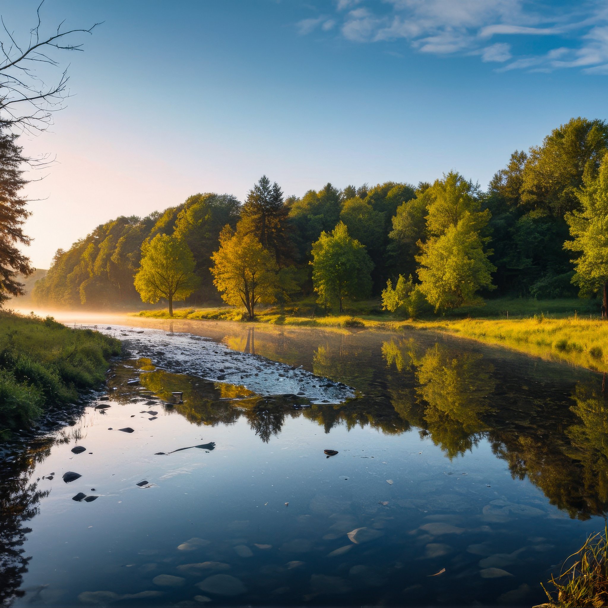 River in Germany at summer dawn - Wallpapers for iPad Retina in 2048x2048 resolution