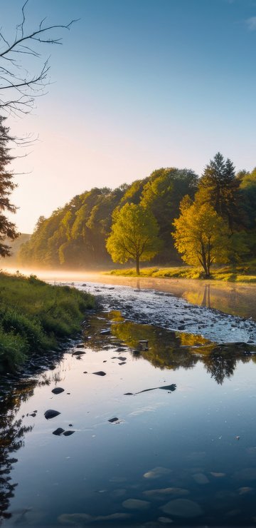 River in Germany at summer dawn - Wallpapers for Samsung in 360x740 resolution