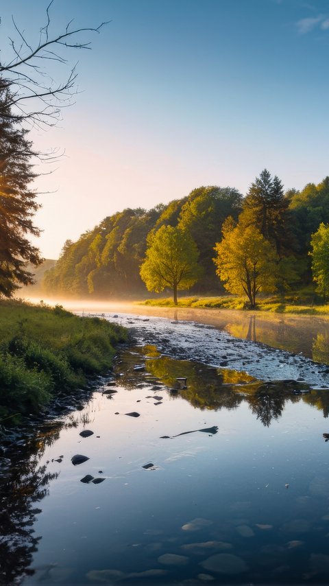River in Germany at summer dawn - Wallpapers for LG/ASUS in 480x854 resolution