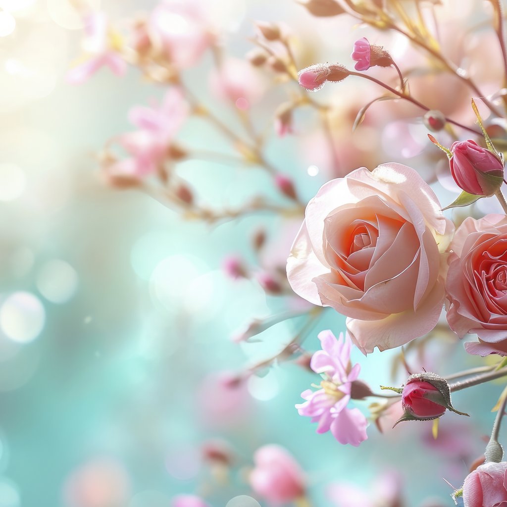 Pink Roses on a Branch at Sunrise - Wallpapers for Apple iPad 1 in 1024x1024 resolution