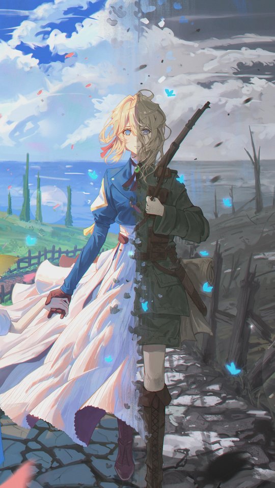Anime Girls Between War and Peace - Wallpapers for Samsung, HTC, Sony in 540x960 resolution