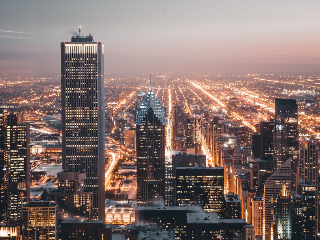 Chicago Downtown Skyscrapers at Night - XVGA wallpapers in 1024x768 resolution