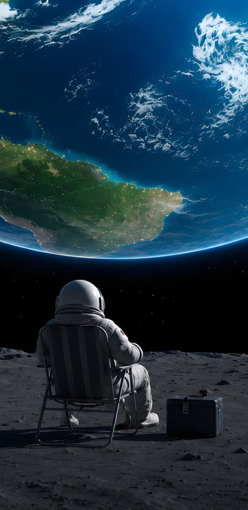 Astronaut Watching Earth from the Moon - Wallpapers for Samsung in 360x740 resolution