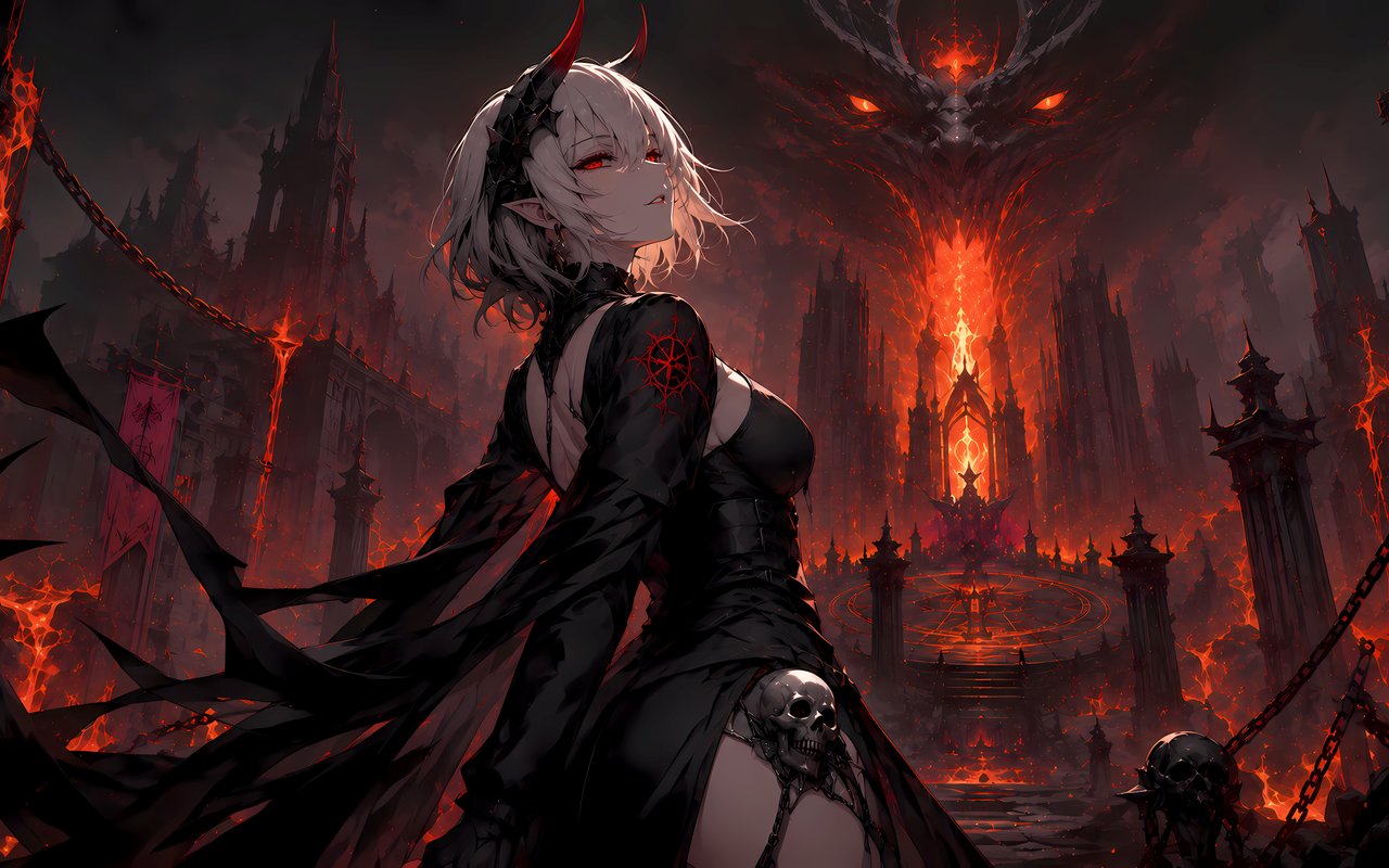 Blonde demon in a dress in hell - WXGA_1280 wallpapers in 1280x800 resolution
