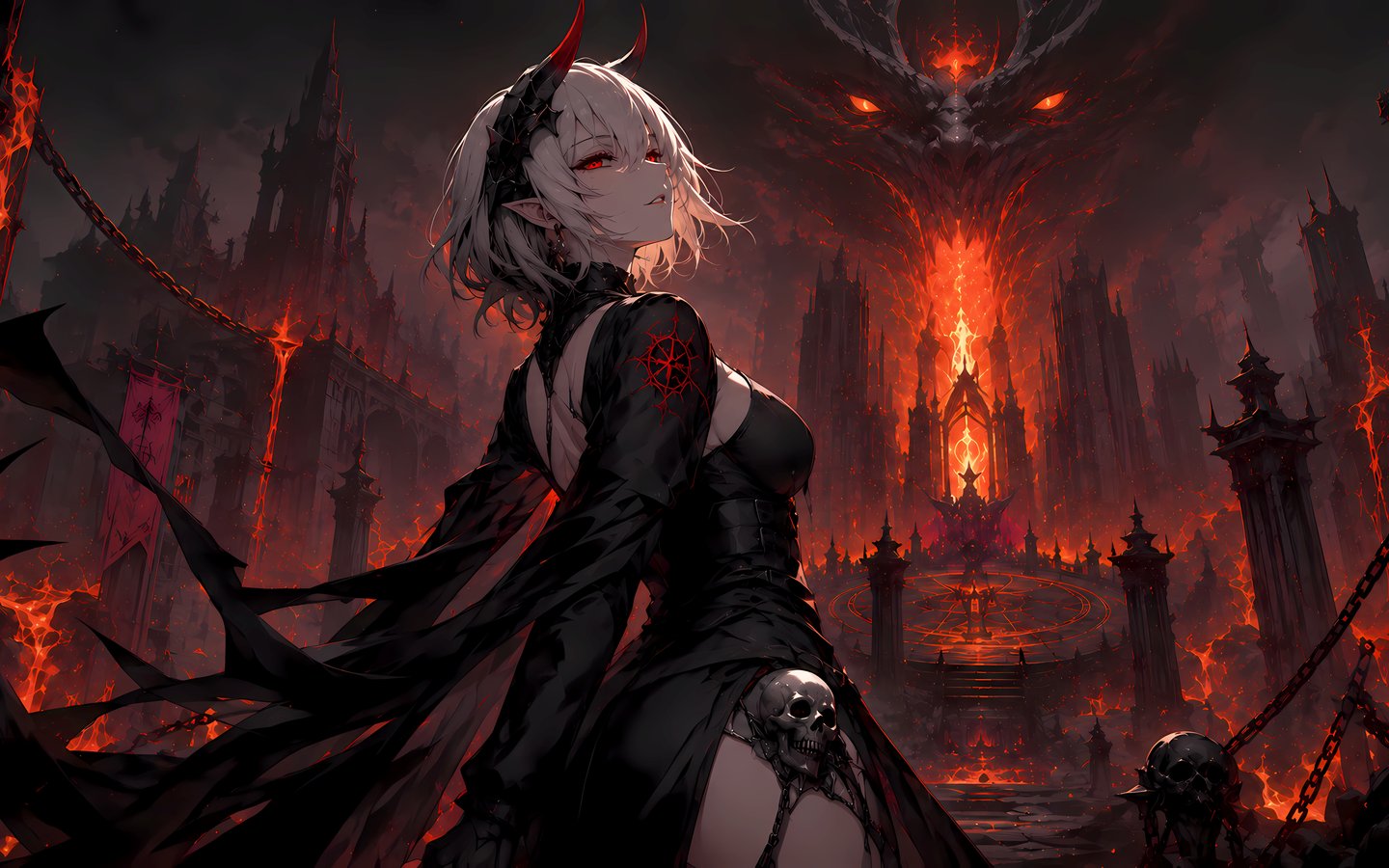 Blonde demon in a dress in hell - WSXGA wallpapers in 1440x900 resolution