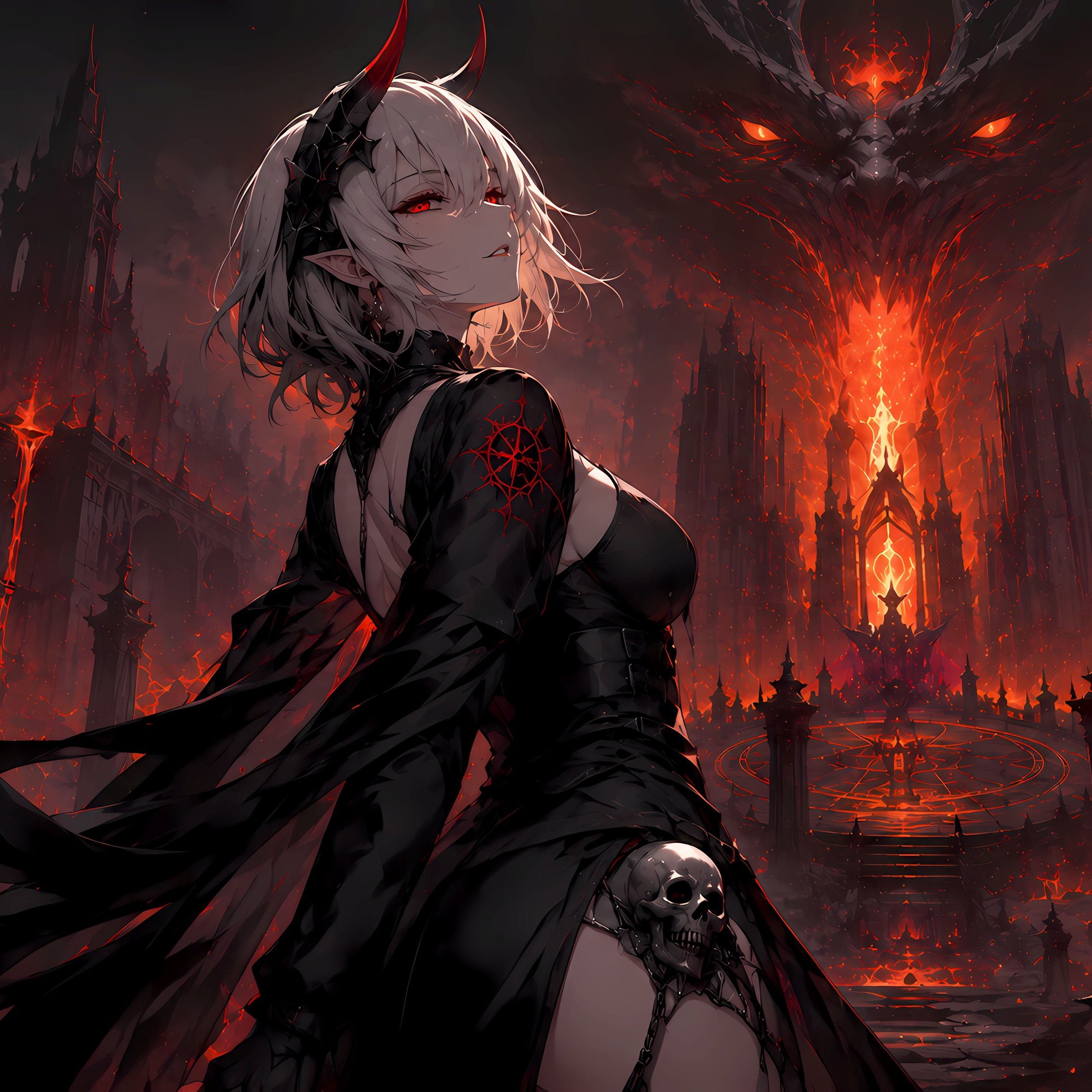 Blonde demon in a dress in hell - Wallpapers for iPad mini 8.3″ in 2266x2266 resolution