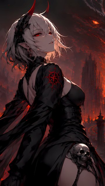 Blonde demon in a dress in hell - Wallpapers for Nokia, Samsung in 360x640 resolution